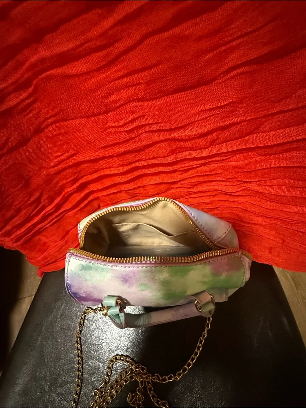 Pastel Tie-Dye Mini Dome Handbag with Gold Chain